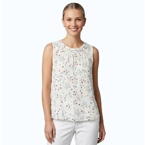 41 Hawthorn Sleeveless Blouse White Floral Embroidered Neck Women XL NWT